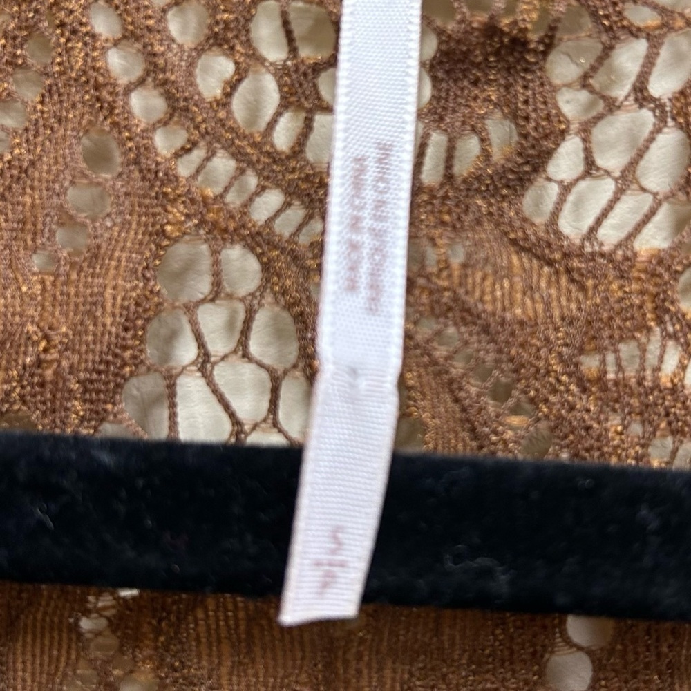 Free People Brown Lace Puff Sleeve Mini Dress Deep V Neckline Sz Small - Picture 4 of 5